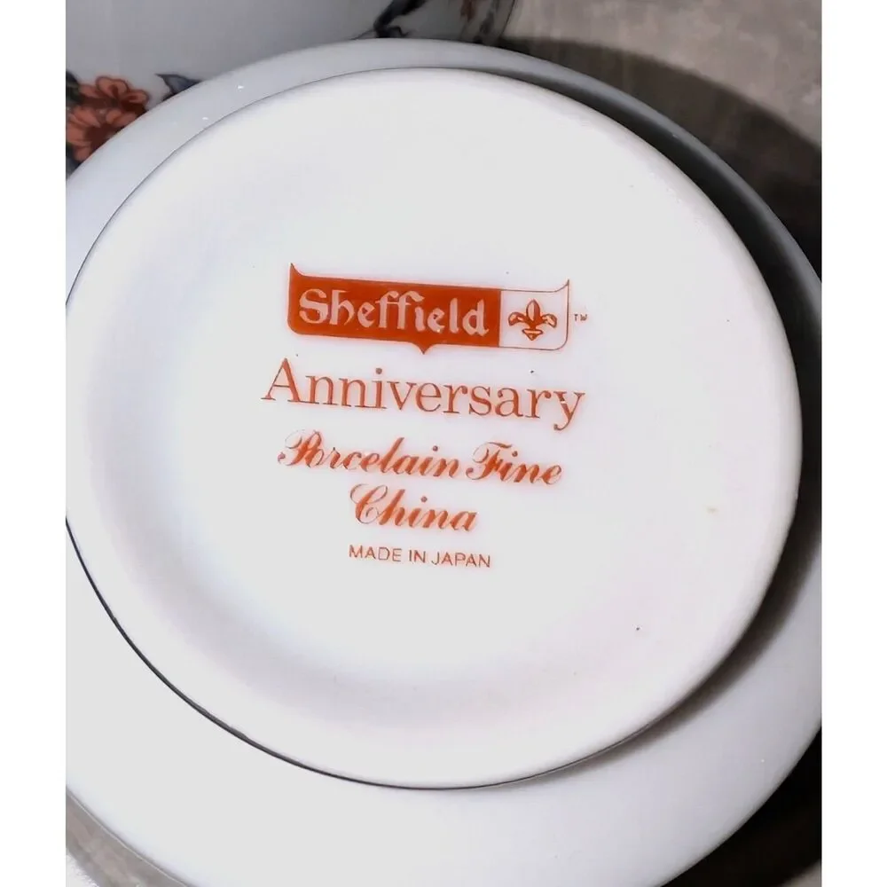 Vintage Sheffield Anniversary Tea Cups Pair Set 2 Replacement Fine China Japan